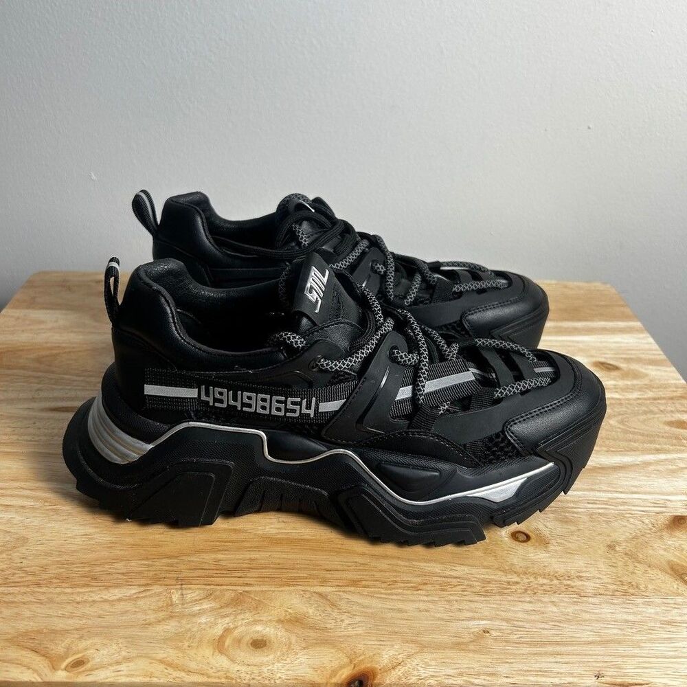 Steve Madden Power Black Silver Chunky Platform Sneakers Womens Size 7M POWE01S1